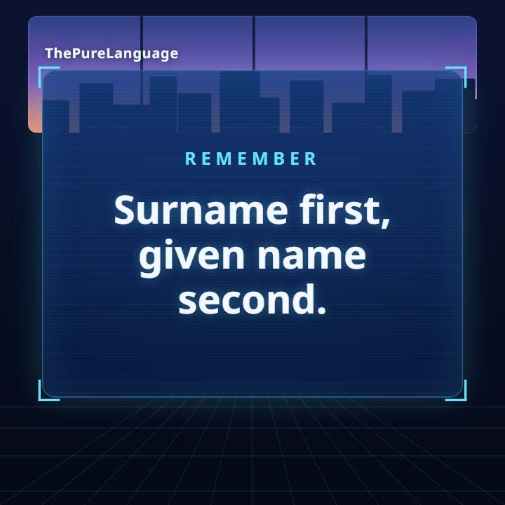 Lesson video: Chinese surnames come first. Surname first, given name second.
