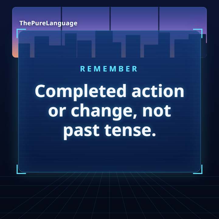 Lesson video: 了 is not a past tense: completed action and change of state. Completed action or change, not past tense.